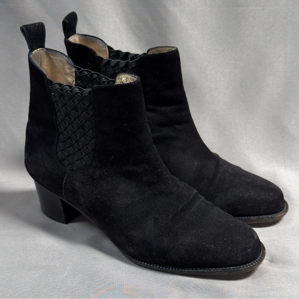 Vintage Bottega Veneta Suede Intrecciato Black Booties 6.5 Slip On Chelsea Boots - Picture 3 of 16